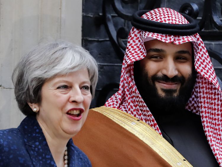 Theresa May and Mohammed bin Salman