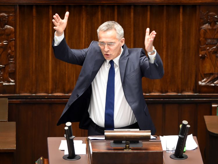 NATO Secretary General Jens Stoltenberg giving a speech at the NATO Parliamentary Assembly Spring Session