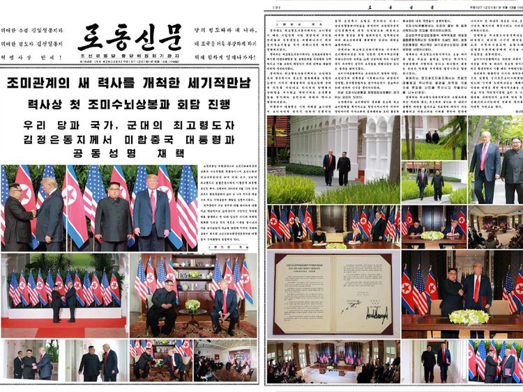 North Korean newspaper Rodong Sinmun dominated by news of the Trump-Kim summit