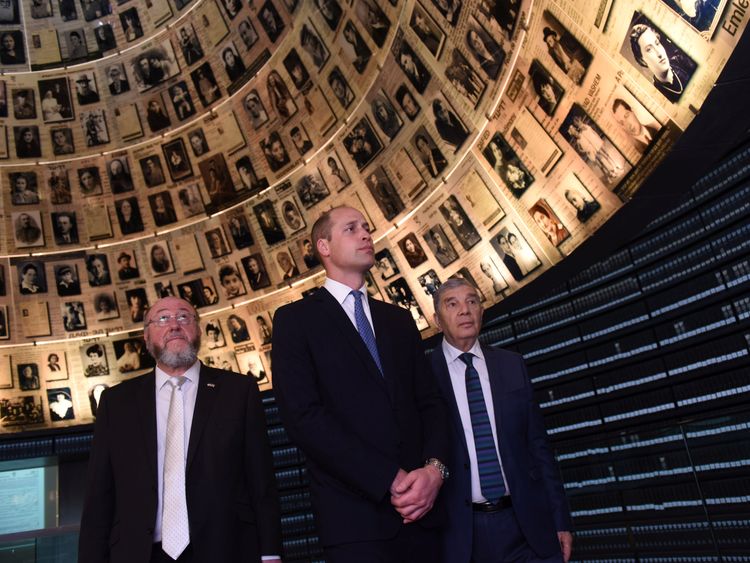 William, Chairman of Yad Vashem Avner Shalev and Britain’s Chief Rabbi Ephraim Mirvis visit the Hall of Names