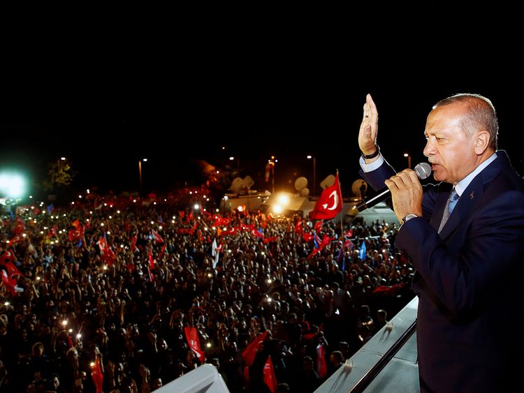 Recep Tayyip Erdogan addresses his supporters in Istanbul