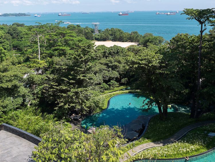 SINGAPORE, SINGAPORE - 4 JUNE: View of the Singapore Straits from the Capella Hotel in Sentosa Island on June 4, 2018