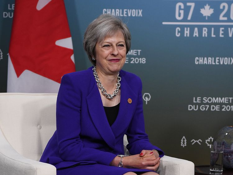 Theresa May on the first day of the G7 Summit in Canada