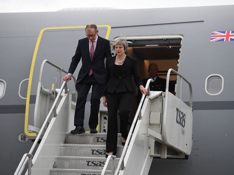 Theresa May and her husband Philip arrive in Canada for the G7 summit