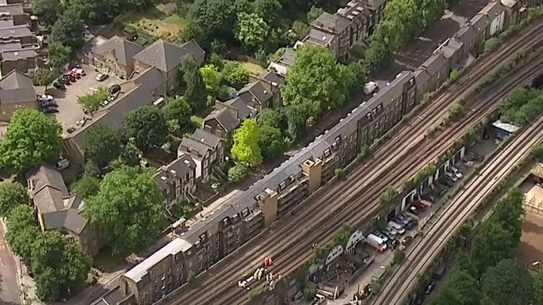 Aerial view of Loughborough Junction train station, in south London, after three people were found dead on the tracks