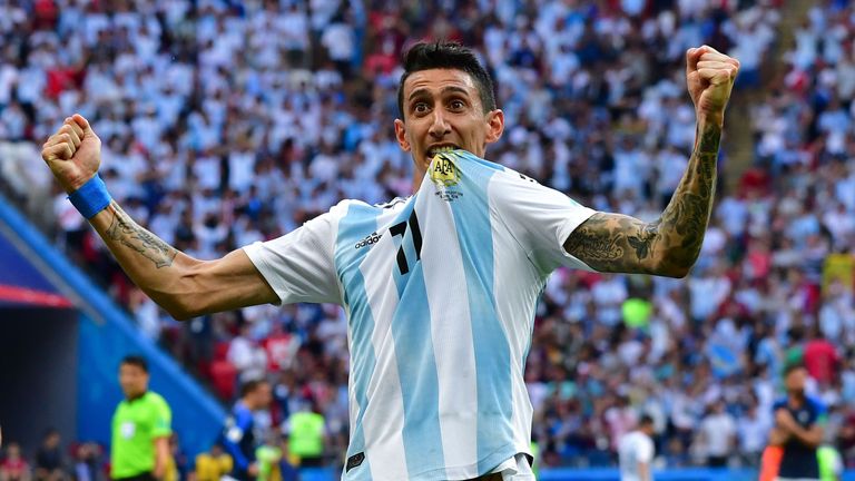 Angel Di Maria celebrates his stunning goal against France