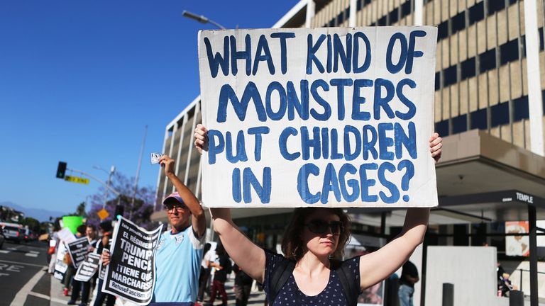 Protestors demonstrate against the separation of migrant children from their families.
