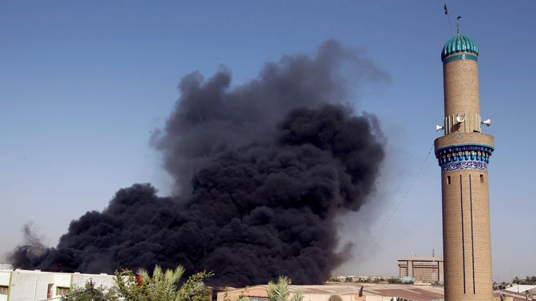 Smoke was seen rising above Baghdad