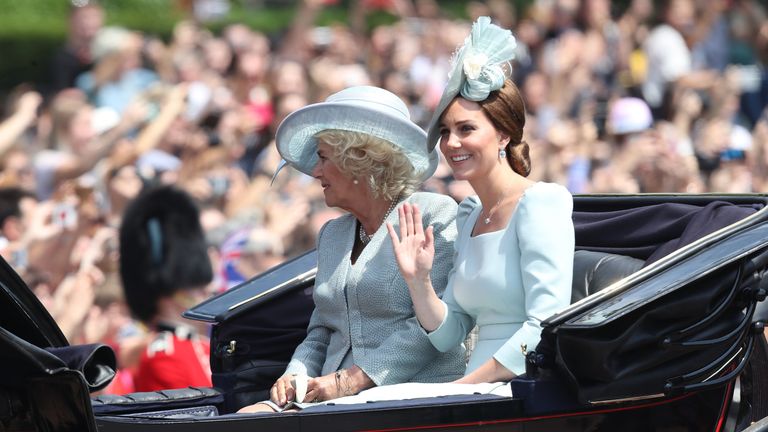 Catherine and Camilla rode together as their husbands were on horseback
