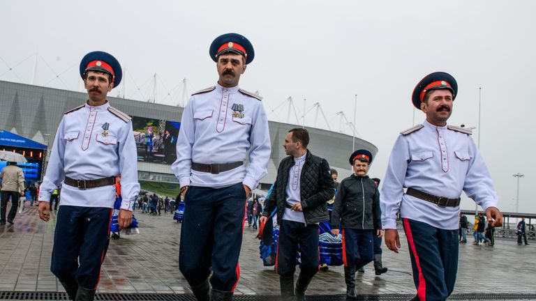 Cossacks outside the Rostov Arena in southern Russia