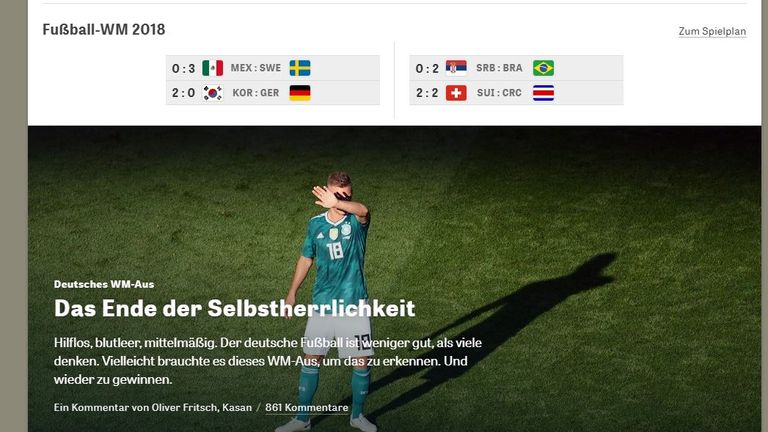 Die Zeit homepage after the defeat on Wednesday