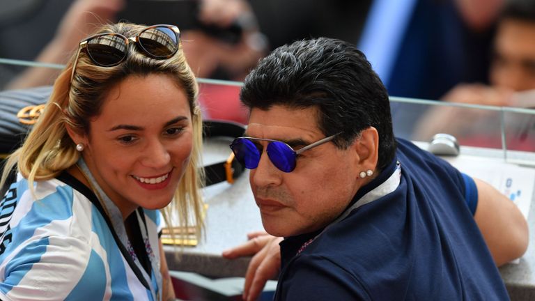 Diego Maradona and girlfriend Rocio Oliva watch on in Kazan