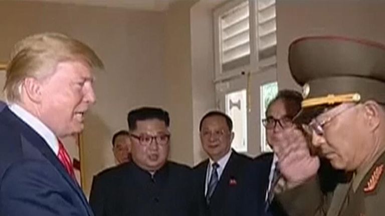 Donald Trump goes for a handshake, No Kwang Chol a salute