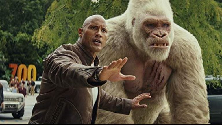 Johnson stars alongside a giant albino gorilla called George