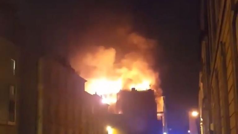 Huge flames can be seen coming from the Mackintosh building. Pic: Findlay Mair