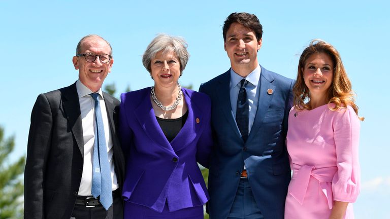 Theresa May and her husband Philip with Justin Trudeau and his wife Sophie Gregoire, at the G7 summit in Canada