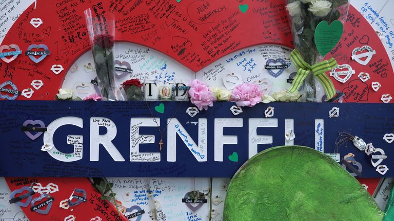 on the one year anniversary of the Grenfell Tower fire on June 14, 2018 in London, England. In one of Britain&#39;s worst urban tragedies since World War II, a devastating fire broke out in the 24-storey Grenfell Tower on June 14, 2017 where 72 people died from the blaze in the public housing building of North Kensington area of London.