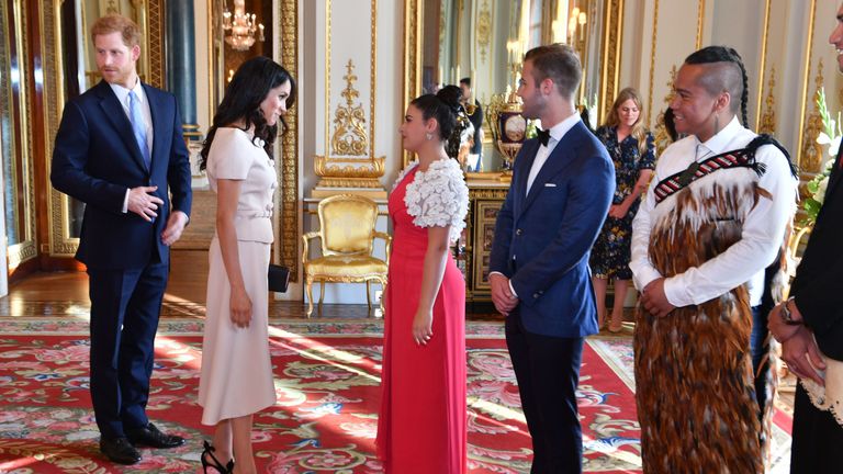The Duke and Duchess of Sussex during a reception at the Queen&#39;s Young Leaders Awards Ceremony