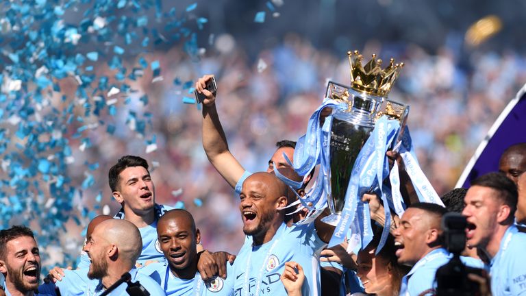 Manchester City celebrate winning Premier League