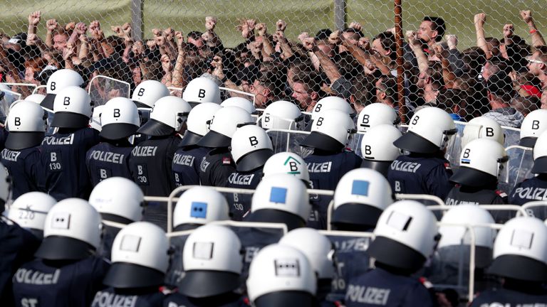 Austrian police carry out an exercise at the Spielfeld border crossing, with police cadets as &#39;migrants&#39;