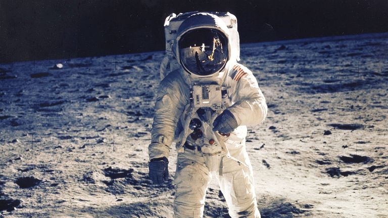 Edwin E. Aldrin Jr on the moon in 1969