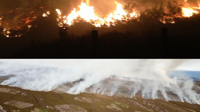 A major incident has been declared after a huge moorland fire forced dozens of residents to flee their homes in Manchester.