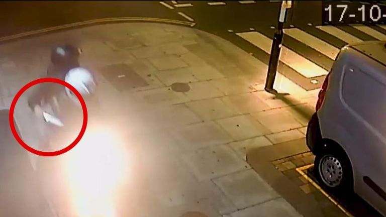 Moped murderers chase victim with knife.
