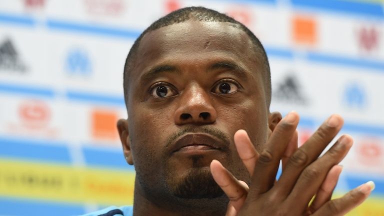 Marseille&#39;s French defender Patrice Evra holds a press conference at the Velodrome Stadium in Marseille, southeastern France, on August 23, 2017 on the eve of the UEFA Europa League play-off football match between Marseille and NK Domzale. / AFP PHOTO / BORIS HORVAT (Photo credit should read BORIS HORVAT/AFP/Getty Images)
