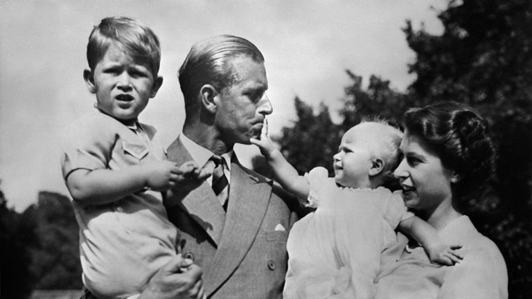 The Queen and Prince Philip with Prince Charles and Princess Anne pictured in 1951