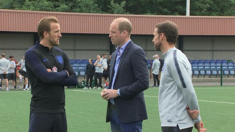 Prince William talking to England captain Harry Kane and manager Gareth Southgate