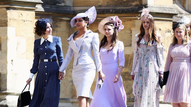 Priyanka Chopra (second left) arriving for Meghan Markle and Prince Harry&#39;s wedding in Windsor 