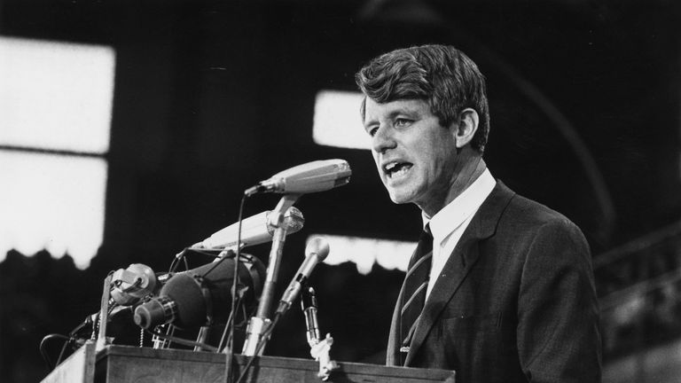 Robert Kennedy speaking at an election rally