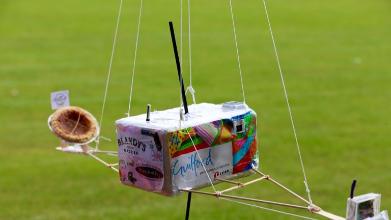 The pudding was attached to this innovate homemade aircraft. Pic: St Anselm&#39;s School (Facebook)