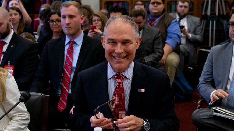 EPA Administrator Scott Pruitt takes his seat prior to his testimony before the House Appropriations Committee during a hearing on the 2019 Fiscal Year EPA budget at the Capitol on April 26, 2018
