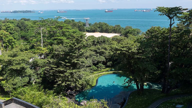 SINGAPORE, SINGAPORE - 4 JUNE: View of the Singapore Straits from the Capella Hotel in Sentosa Island on June 4, 2018