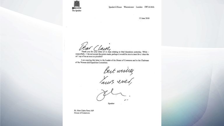The Speaker&#39;s letter to Clair Perry