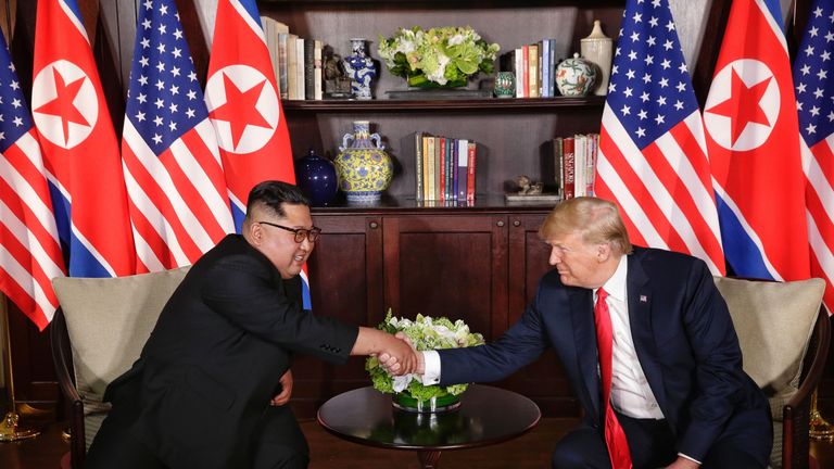 Kim Jong Un and Donald Trump have first meeting