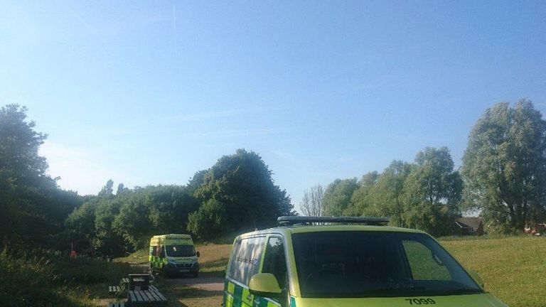 Emergency crews search for a missing child at Westport Lake in Stoke. Pic: @wmasdbaddeley/Dave Baddeley