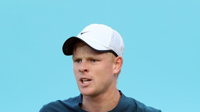 Kyle Edmund of Great Britain in action during his match against Ryan Harrison of The USA on Day Two of the Fever-Tree Championships at Queens Club on June 19, 2018 in London, United Kingdom.