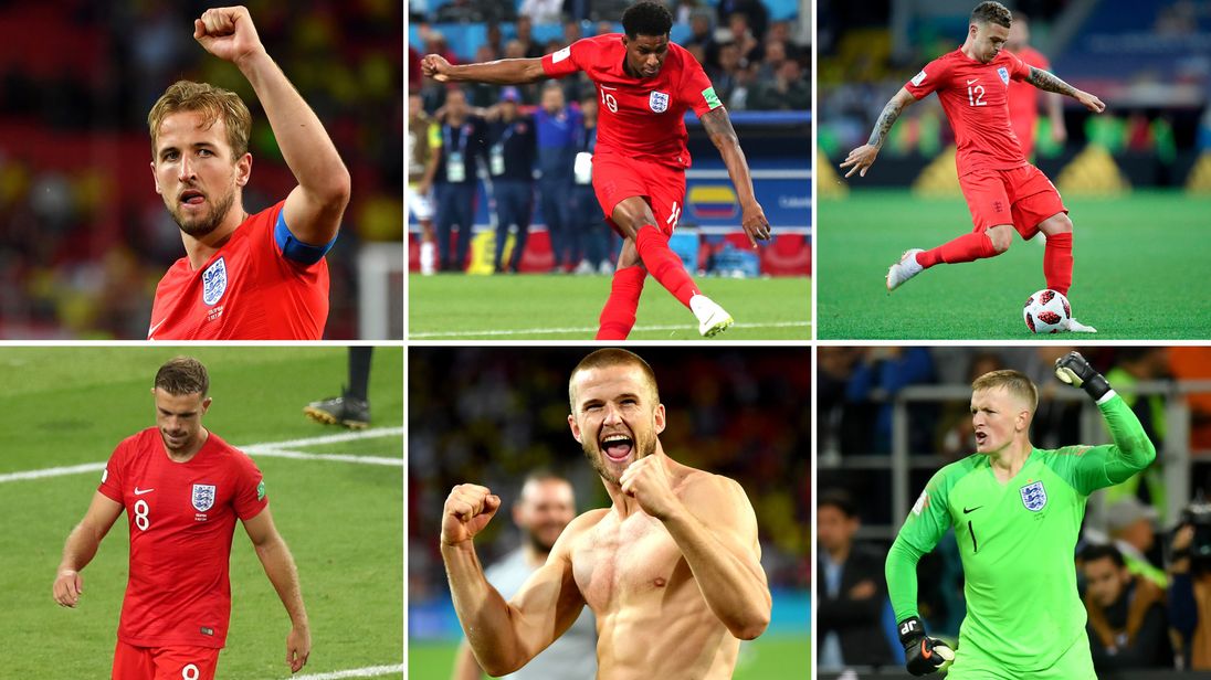 Top line
Harry Kane Marcus Rashford Kieran Trippier
Bottom line
Jordan Henderson Eric Dier Jordan Pickford