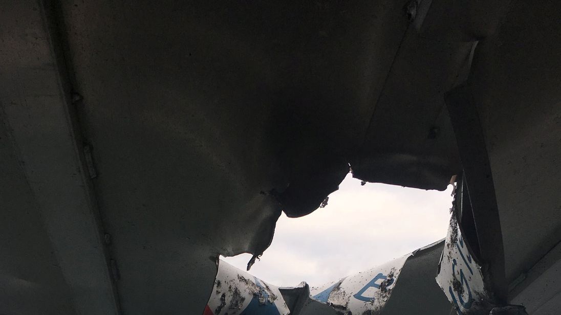 The lava punched a hole in the boat&#39;s roof