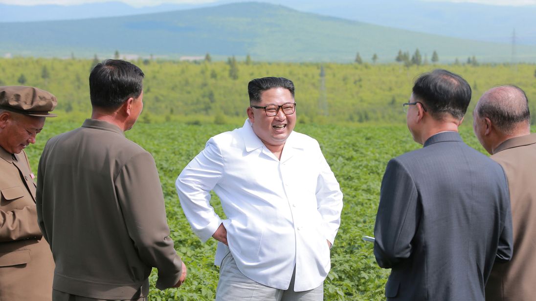 Mr Kim laughed as he inspected the potato farm