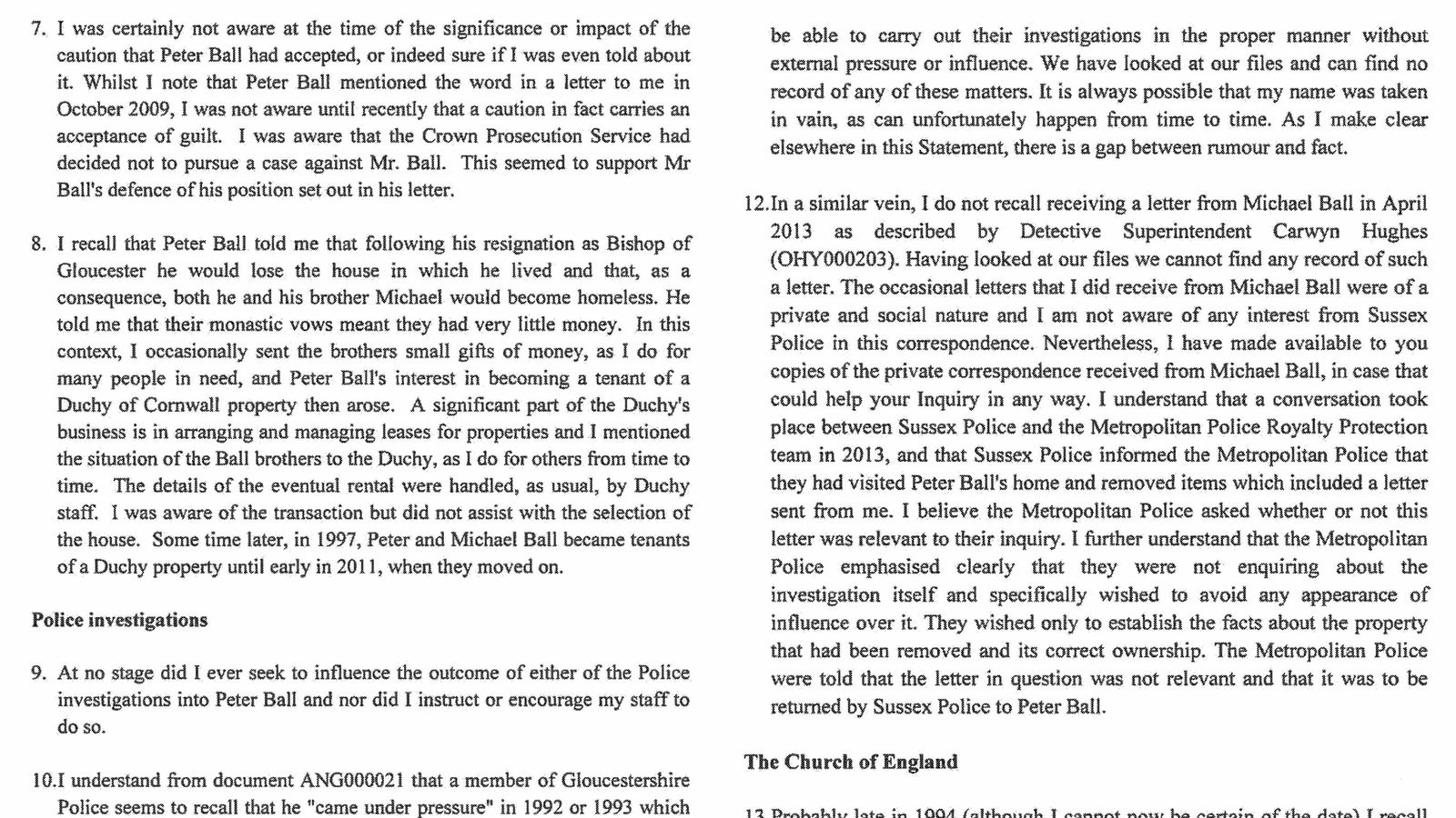 Charles denies trying to influence inquiry into sex abuse UK