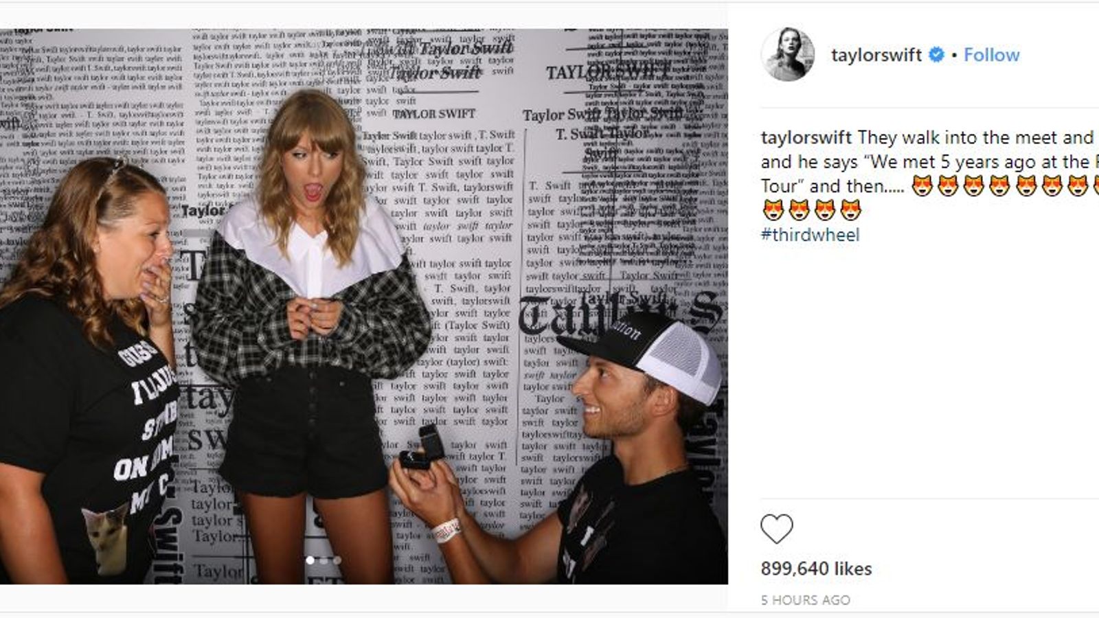 Taylor Swift Calls Herself A Third Wheel As Two Fans Get Engaged At Meet And Greet Ents Arts News Sky News