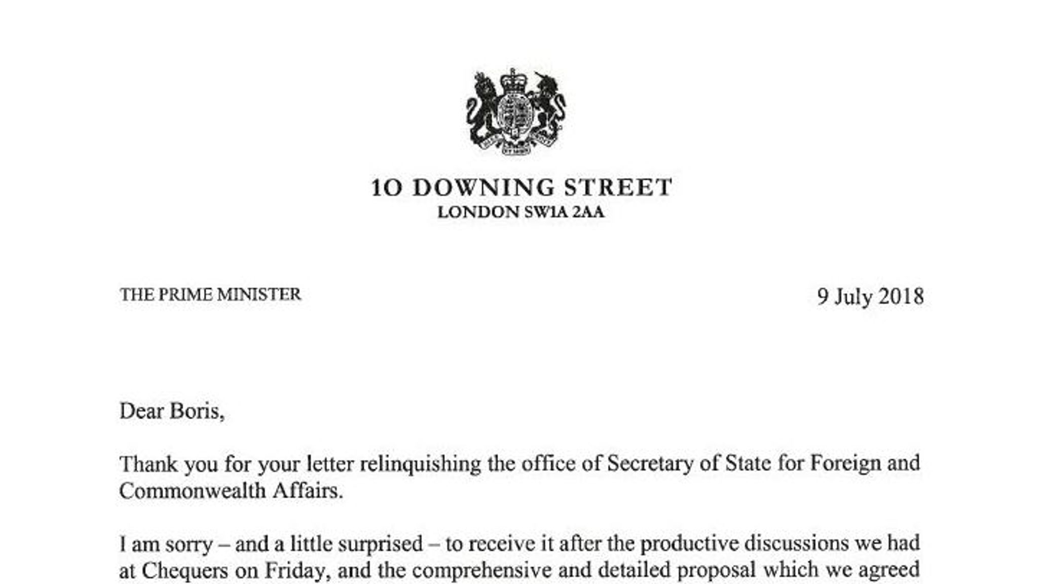 Boris Johnson's resignation letter... and the prime minister's reply