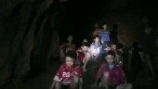 The Thai boys were found sitting on a bank inside the cave 