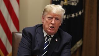 WASHINGTON, DC - JULY 17:  U.S. President Donald Trump talks the media about his meeting with Russian..Vladimir Putin in Helsinki, in the Cabinet Room on July 17, 2018 in Washington, DC. President Trump was holding a meeting with House members of the Ways and Means Committee.  (Photo by Mark Wilson/Getty Images)