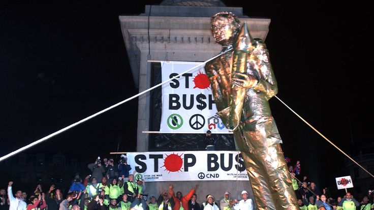   An effigy of George W. Bush was demolished in Trafalgar Square in November 2003 