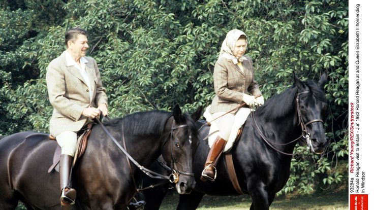   Ronald Reagan and the Queen rode on the grounds of Windsor Castle 