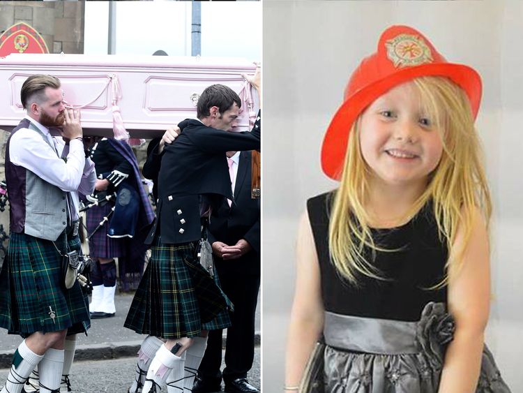 The funeral of six-year-old Alesha MacPhail, whose body was found on the Isle of Bute 